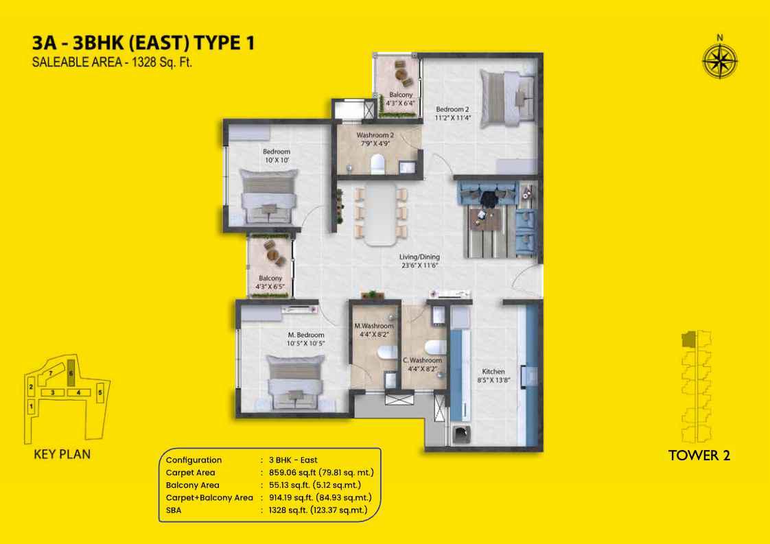 3 BHK Floor Plan 1